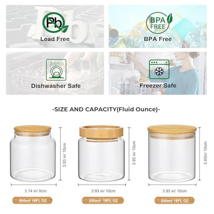 1PC Small Glass Storage Jars with Airtight Lids, 18 fl oz (550ml) Cute Clear Glass Storage container with bamboo Lid, Glass Pantry Canister for Beans, Rice, Sugar, Cookie Coffee and etc - color: N-Clear-1PC-18FL OZ/550ML