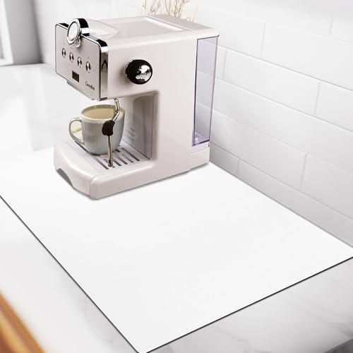 Matace Coffee Mat for Countertop, Absorbent Dish Drying Mat for Kitchen, Quick Dry Rubber Backed Espresso Mat, Under Coffee Maker, 12" x 19", Solid White - color: Solid White, size: 19" x 12"