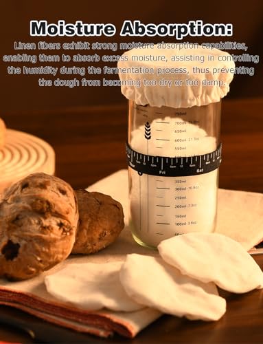 100% Linen Jar Covers, 5pcs Cloth Covers for Sourdough Starter Jars with Diameter of 3-4 Inch - color: Linen color