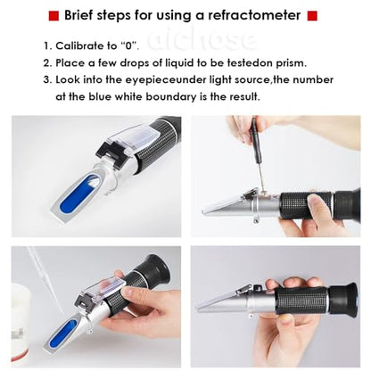 4-in-1 DEF Antifreeze Coolant Refractometer for Automobile Antifreeze System, Diesel Exhaust Fluid, Battery Acid and Windshield Washer Fluid