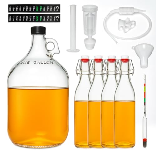 Mead Making Kit for Beginners,1 Gallon Glass Carboy Fermentation Set | Includes Airlock, Hydrometer, Auto Siphon & 4 Bottles, Easy Home Brewing Starter Kit for Mead, Wine & Fruit Wine