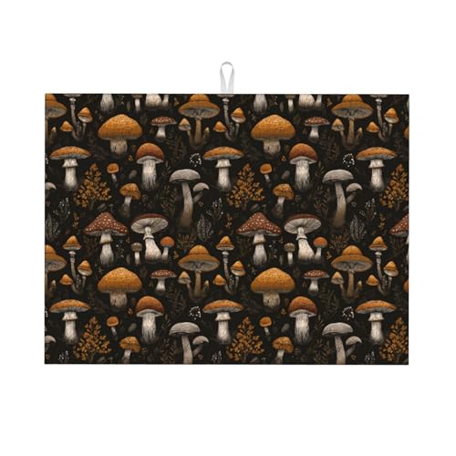 Dish Drying Mat Vintage Mushroom Leaf Absorbent Microfiber Non Slip Quick Dry Heat Resistant Holiday Decorative Kitchen Counter Mat for Plates Cups Glasses 18x24 Inch - color: D3, size: 18" x 24"
