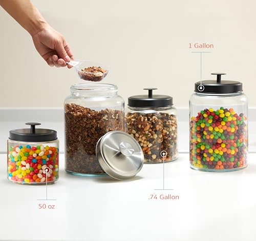 KooK Glass Storage Containers with Lids, Glass Jar with Lid, 1 Gallon, Set of 2, Glass Canister, Storage, Laundry, Kitchen Jar, (Circular, Black) - color: Large, Black Lid