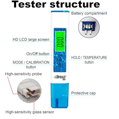 Water Tester, Digital PH Meter with ATC, 4 in 1 pH/EC/TDS/Temperature Meter 0.01 Resolution High Accuracy Pen Type Water Quality Tester for Pools, Drinking Water, Aquariums - style: 4 in 1 liquid tester pH/TDS/EC/Temp blue