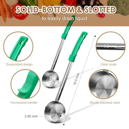 4 Ounce Stainless Steel Portion Control Ladle Spoon - 4Pcs Slotted and Unslotted Pizza Sauce Serving Spoons Portion Ladle for Sauces, Perfect for Weight Watchers, Buffets, Parties - style: Mixed Spoons