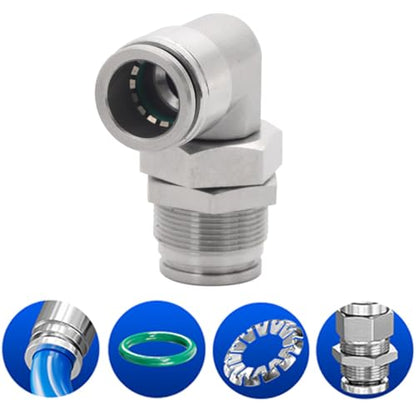 2Pcs 304 Stainless Steel Bulkhead Elbow 1/2" x 1/2" Tube OD Push to Connect Fitting, PLM-1/2 Bulkhead 90 Degree Elbow Pneumatic Quick Connect Air Fitting - size: 1/2" x 1/2"