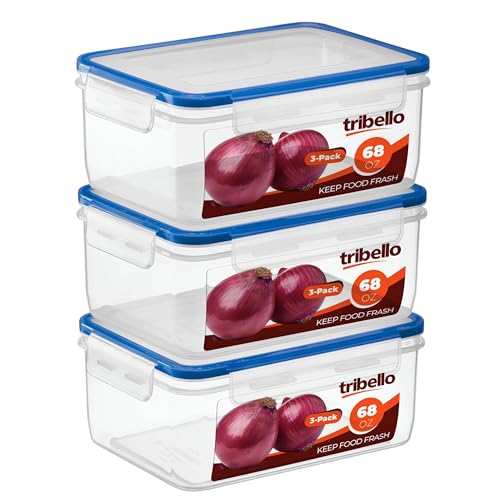 Tribello 68 oz Airtight Food Storage Containers with SnapTight Lids – Clear, Stackable, BPA-Free Meal Prep Containers for Kitchen, Freezer & Pantry – 3-Pack - size: 68 OZ - 3 Pack