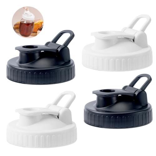 4 Pack Regular Mouth Mason Jar Pour Spout, Mason Jar Pitcher Lids with Leakproof Airtight Flip Cap, Reusable Plastic Canning Lids for Drinking Salad Dressing Pouring, Jar Lids, Black & White - color: Black & White, size: Regular Mouth