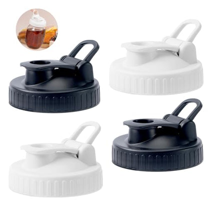 4 Pack Regular Mouth Mason Jar Pour Spout, Mason Jar Pitcher Lids with Leakproof Airtight Flip Cap, Reusable Plastic Canning Lids for Drinking Salad Dressing Pouring, Jar Lids, Black & White - color: Black & White, size: Regular Mouth