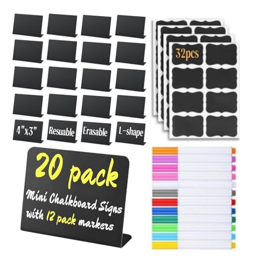 20 Pack Mini Chalkboard Signs Food Labels for Party Buffet, Reusable Small Chalk Boards for Birthday Bakery Wedding Table Signs Food Tags Place Cards (Plastic Chalkboard L-20) - style: Plastic Chalkboard L-20
