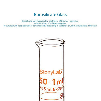 StonyLab 4-Pack Borosilicate Glass 50ml Heavy Wall Graduated Cylinder Measuring Cylinder, 50ml - size: 50 ml