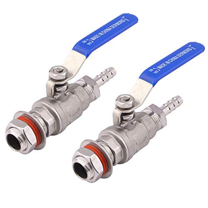 DERNORD 2 Packs 1/2 Inch Weldless Ball Valve Stainless Steel 304 Bulkhead For Home Brew Kettle (1/2" NPT to 3/8" Barb Hose) - size: 1/2" NPT to 3/8" Barb Hose, style: Pack of 2