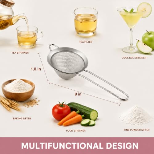 E-far Fine Mesh Strainer Set of 2, 3.3 Inches Stainless Steel Tea Strainer with Long Handle, Small Conical Mesh Strainers Sieve for Cocktail Coffee Food, Rust Proof & Easy to Clean (Silver) - color: Silver-2