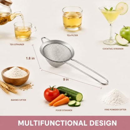 E-far Fine Mesh Strainer Set of 2, 3.3 Inches Stainless Steel Tea Strainer with Long Handle, Small Conical Mesh Strainers Sieve for Cocktail Coffee Food, Rust Proof & Easy to Clean (Silver) - color: Silver-2
