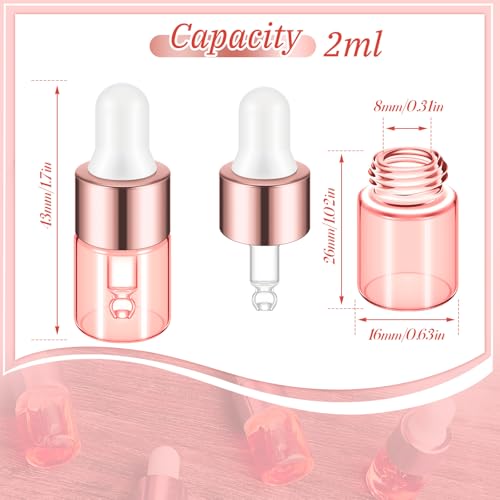 Didaey 100 Pcs 1/2/3/5/10/15 ml Mini Glass Oil Dropper Bottle Bulk, Clear Essential Small Empty Bottles Sample Containers Perfume Liquid Vials with Cap for Traveling (2 ml,Blush Pink) - color: Blush Pink, size: 2 ml