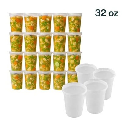 32oz [240 set] Heavy Duty Plastic Deli Container | BPA-Free Food Storage with Airtight Leak‑Proof Lids | Microwave, Freezer & Dishwasher Safe – Stackable, Bulk Reusable Soup & Meal Prep Tub