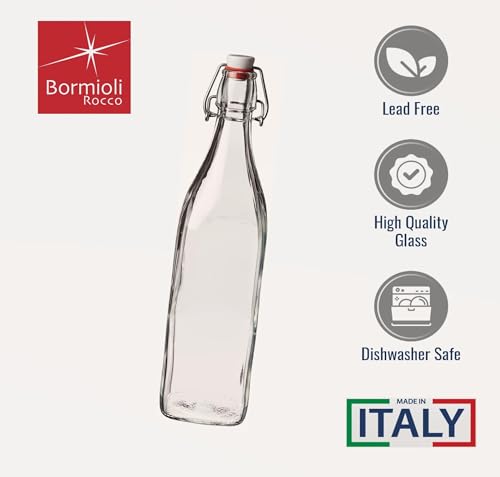 Bormioli Rocco 33.75oz Swing Bottle (Set of 2) - Reusable Glass with Airtight Leakproof Swing Tops, BPA-Free Office Water Bottle, Great for Homemade Syrups, Dressings, Infused Oils, Fresh Juices - size: 33.75 Oz.