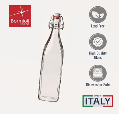 Bormioli Rocco 33.75oz Swing Bottle (Set of 2) - Reusable Glass with Airtight Leakproof Swing Tops, BPA-Free Office Water Bottle, Great for Homemade Syrups, Dressings, Infused Oils, Fresh Juices - size: 33.75 Oz.