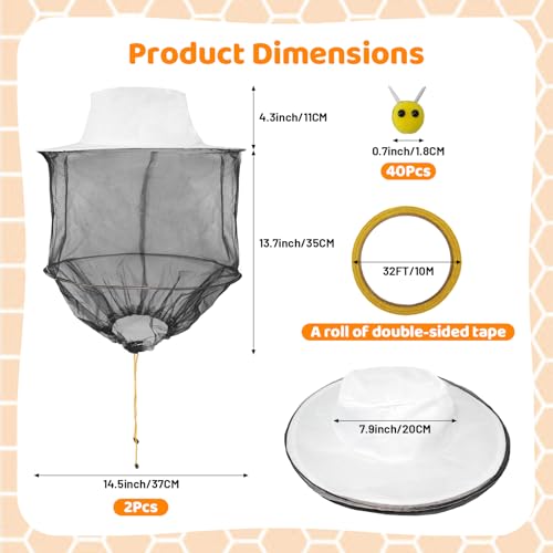 Beekeeper Costume Set Bee Keeper Hat with Veil 2PCS&40pcs Felt Bees 1 Roll Of Double-Sided Tape
