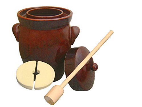 10L (2.36 Gal) K&K Keramik German Made Fermenting Crock Pot , Kerazo F2, Plus Beech wood Tamper
