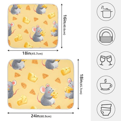 Mouse Cheese Rat Dish Drying Mats for Kitchen Counter Absorbent Microfiber Dish Drying Matt 16 x 18 Inch Draining Reusable Rack Pad - size: 16x18in