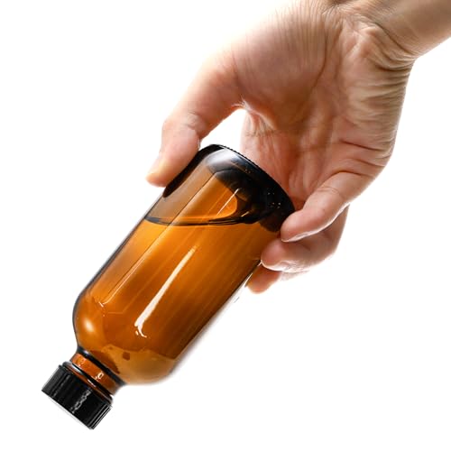 Bekith 30 Pack 4 oz Amber Glass Bottles, Boston Round Sample Bottles with Black Poly Cone Cap for Juice, Ginger Shots, Oils, Whiskey, Liquids