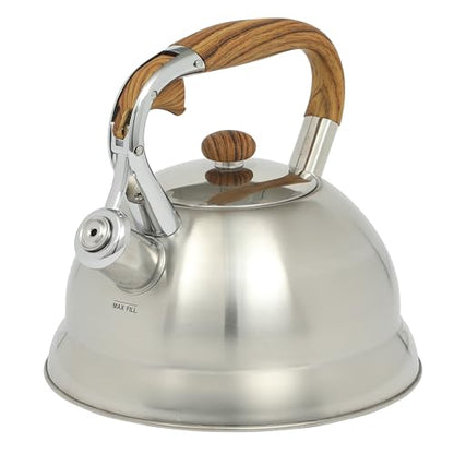Mr. Coffee Woodmont 2-Quart Stainless Steel Tea Kettle With Wood Handle, Stovetop Whistling Kettle, Durable Fast-Boil Tea Pot - color: Brushed Stainless Steel w/ Wood Handle, size: 2.1 Quarts