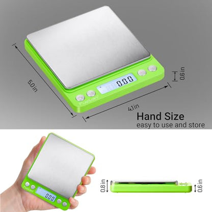 Fuzion Digital Scale .01 Gram Accuracy, 500g Mini Food Scales for Small Jewelry, Gold, Herb, Spice - Weight Gram and Oz - color: Green