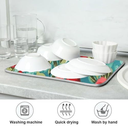 Kcldeci Red Green Rose Dish Drying Mat Kitchen Drying Pad Dish Draining Mat Dish Rack Drainer Pad 18 x 24 - color: Woman, size: 18x24in