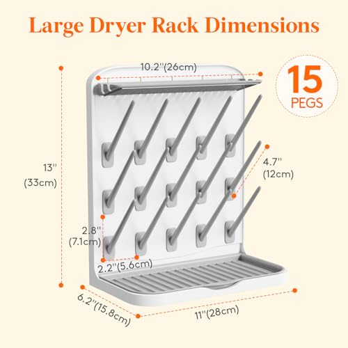 Lifewit Large Baby Bottle Drying Rack 15 Hooks, Newborn Essentials Must Haves, Bottle Storage Organizer for Countertop, Cabinet, Rack Dryer Holder for Pacifiers, Pump Parts, Baby Stuff - size: Large-15 Hooks