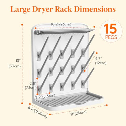 Lifewit Large Baby Bottle Drying Rack 15 Hooks, Newborn Essentials Must Haves, Bottle Storage Organizer for Countertop, Cabinet, Rack Dryer Holder for Pacifiers, Pump Parts, Baby Stuff - size: Large-15 Hooks