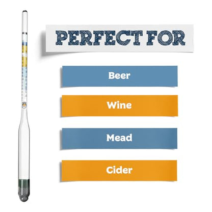 Fermentaholics Triple Scale Hydrometer – Measure and Monitor Specific Gravity, Brix, Potential Alcohol, and ABV in Wine, Beer, Mead, Cider, and Other Homebrewed Drinks (Glass, Clear)