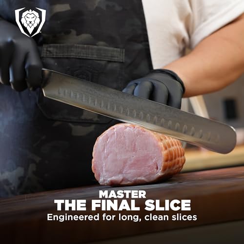 Dalstrong Carving Slicing Knife - 12 inch - Shogun Series ELITE - Granton Edge - Japanese AUS-10V Super Steel Kitchen Knife - Damascus - Vacuum Treated - Slicer Kitchen Knife - Sheath Included - color: Black, size: 12"