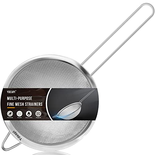 Ydeapi 6.3" Fine Mesh Strainer with Handle, Metal Food Strainers for Kitchen, Sieve Fine Mesh Stainless Steel for Rice, Quinoa, Pasta, Noodles - size: 6.3"