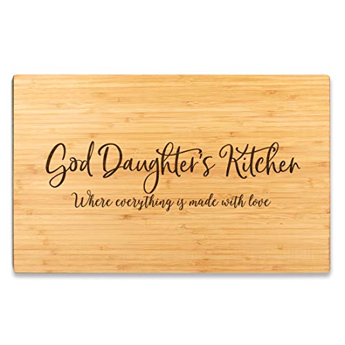 Andaz Press Large Bamboo Wood Cutting Board Gift, 17.75 x 11-inch, God Daughter's Kitchen Where Everything is Made With Love, 1-Pack, Engraved Serving Chopping Board Christmas Chef Kitchen Ideas - color: God Daughter