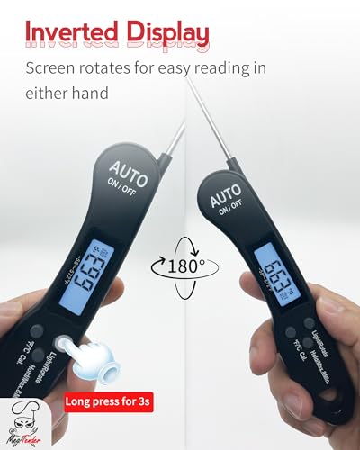 Ultra-Fast 1.2s Instant Read Meat Thermometer for Grilling & Smoking, ±1°F Accuracy with Calibration, Reversible Backlit LCD for Left/Right Hand, Magnetic Digital Food Thermometer for BBQ, Candy, Oil