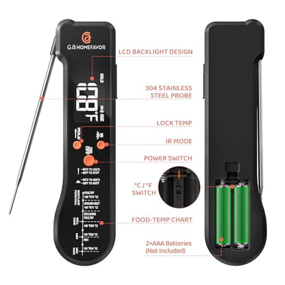 G.a HOMEFAVOR Meat Thermometer 3-in-1 Digital Instant Read Food Thermometer with Foldable Probe, Wired Probe, and Infrared Mode