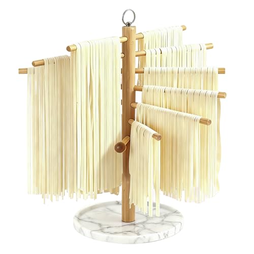 Pasta Drying Rack with Transfer Wand and 7 Bars, noodle drying rack Easy to Transfer for Drying Pasta and Cooking, Special Suspension Design for Large Storage pasta rack easy use pasta dryer - color: White