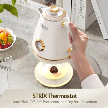 Hazel Quinn Retro Electric Kettle - 1.7 Liters / 57.5 Ounces Tea Kettle with Thermometer, All Stainless Steel, 1200 Watts Fast Boiling, BPA-free, Cordless, Automatic Shut Off - Pearl White - color: Pearl White