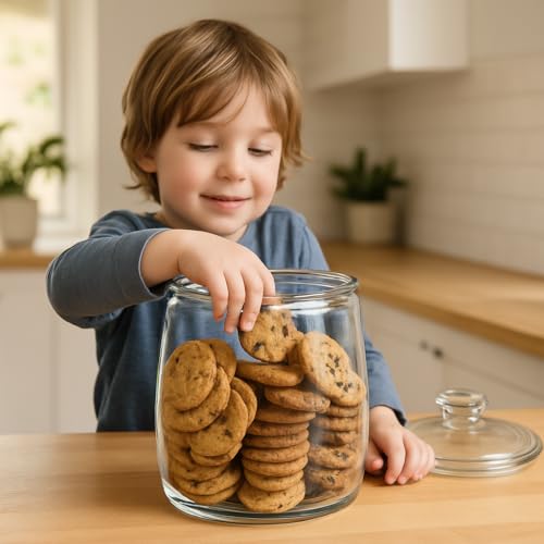 kitchentoolz Large Glass Cookie Jar with Airtight Lid - 1 Gallon Storage Container for Candy, Flour, Sugar, Pet Food & Dog Treat Canister - Pack of 1