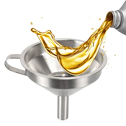 Stainless Steel Kitchen Funnel, Kitchen Funnel Food Grade Metal Funnel Multi Use Premium Metal Cooking Funnels with Strainer Brush for Filling Bottles Transferring Liquid Oil Milk