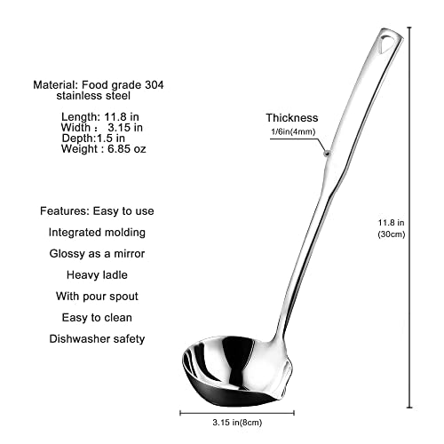 Kitchen Soup Ladle 304 Stainless Steel Punch Metal Luminous Ladell Spoons With Pour Spout Gravy Ladles for Serving,Cooking,Canning,11.8 inch
