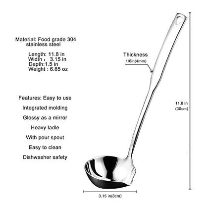 Kitchen Soup Ladle 304 Stainless Steel Punch Metal Luminous Ladell Spoons With Pour Spout Gravy Ladles for Serving,Cooking,Canning,11.8 inch