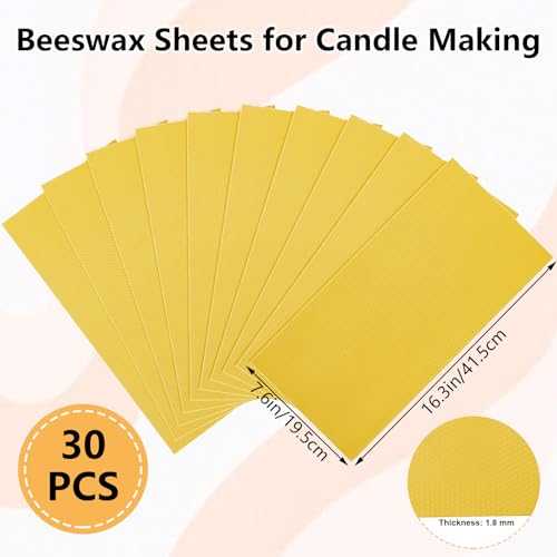 LDHHYH 30PCS Beeswax Sheets, Bee Wax Foundation for Bee Frames, Beehive Wax Foundation Sheets for Beekeeping Hive Frames & Candle Making Supplies - 7.6 x 16.3 Inch