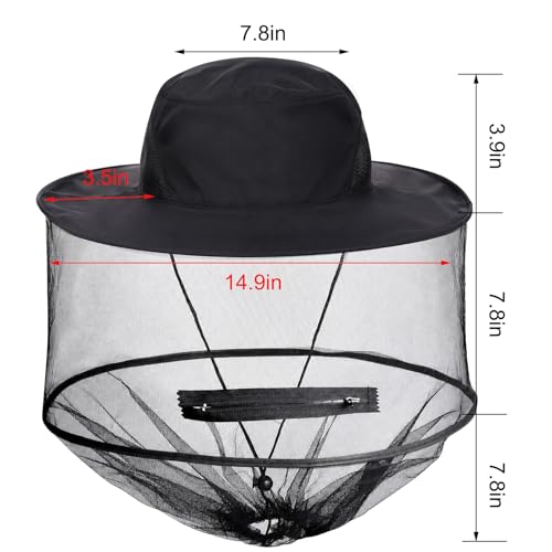 Sucrain Mosquito Head Net Hat Sun Hat Garden Bug Hat with Hidden Net Mesh for Outdoor Gardening Beekeeping - color: Black