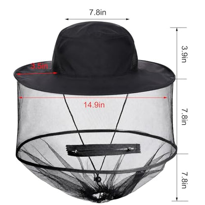 Sucrain Mosquito Head Net Hat Sun Hat Garden Bug Hat with Hidden Net Mesh for Outdoor Gardening Beekeeping - color: Black