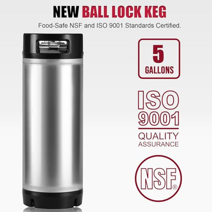 New 5 Gallon Keg Corny Keg, Stainless Steel Cornelius Keg with Ball Lock Keg Fittings, 5 Gallon Beer Keg with Dual Rubber Handle, Ball Lock Keg for Home Brewing