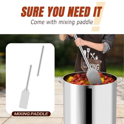 80QT Seafood Boil Pot with Detachable Paddle, Stainless Steel Stock Pot | Crawfish Boil Pot with 60QT Basket, Lid & Lifting Hook, Perfect for Outdoor Crab, Lobster & Shrimp Boils - style: 80QT+Mixing Paddle