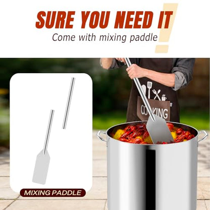 80QT Seafood Boil Pot with Detachable Paddle, Stainless Steel Stock Pot | Crawfish Boil Pot with 60QT Basket, Lid & Lifting Hook, Perfect for Outdoor Crab, Lobster & Shrimp Boils - style: 80QT+Mixing Paddle