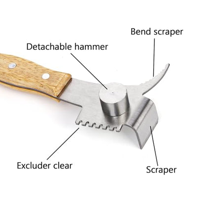 Fasmov 2 Pack Multipurpose Steel Hive Tools with Wooden Handle, 7 in 1 Beekeeping Equipment Bee Hive Hand Tool Beekeeper Tool, Beekeeping Hive Scraper Tool Professional Beekeeping Equipment